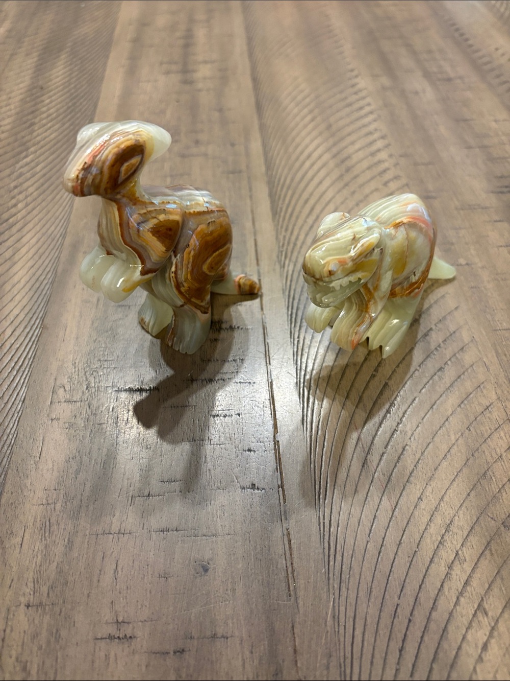 Stone Dinosaur Figurines in Cream and Brown - Decorative Home Accent